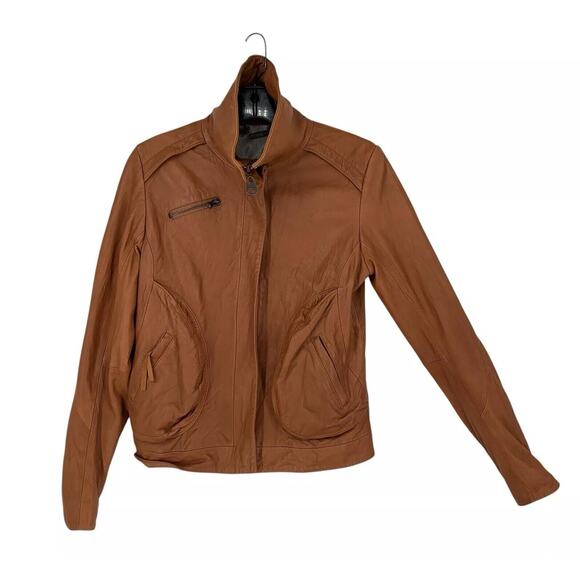 Doma Leather Motorcycle Jacket Cognac Soft Kid Size Small Full Zip Lined - Picture 1 of 13